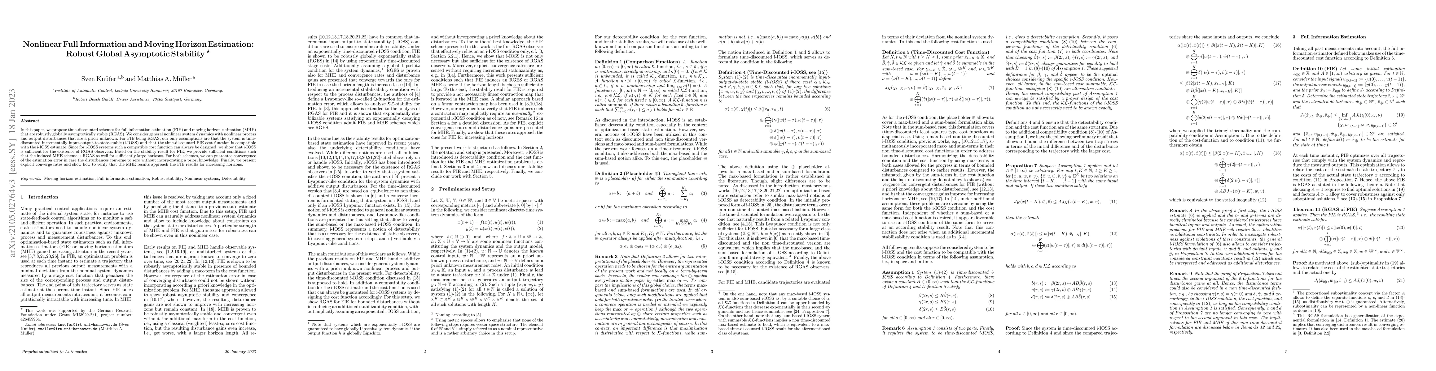 Thumbnail for Nonlinear Full Information and Moving Horizon Estimation: Robust Global
  Asymptotic Stability