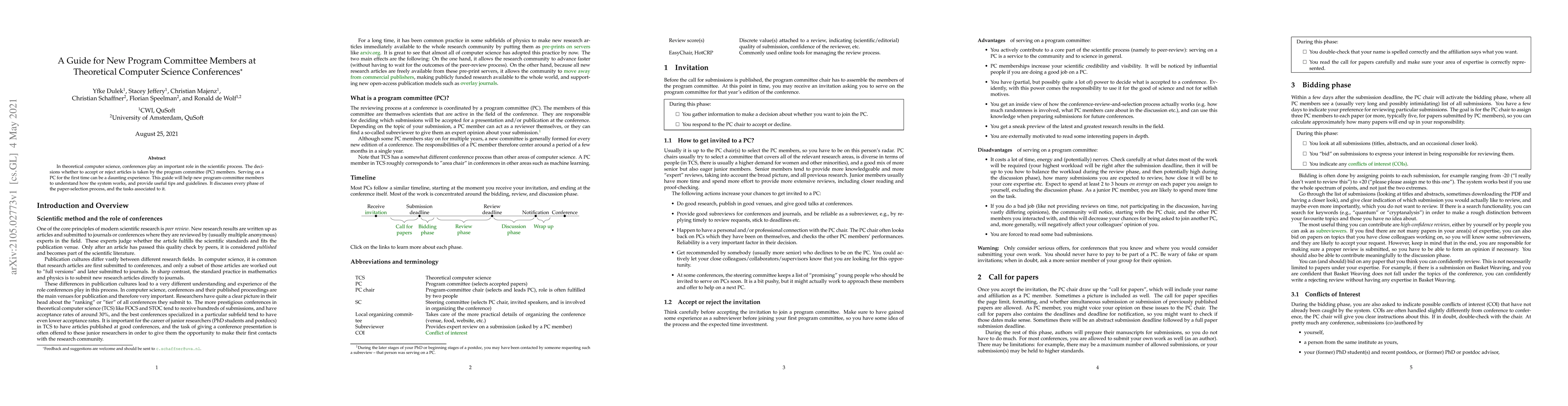 Thumbnail for A Guide for New Program Committee Members at Theoretical Computer
  Science Conferences