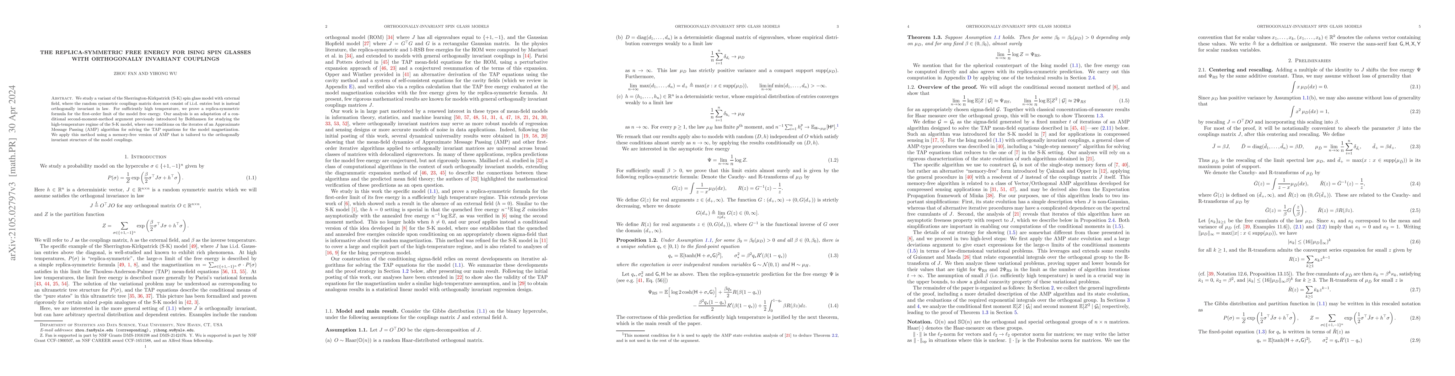 Thumbnail for The replica-symmetric free energy for Ising spin glasses with
  orthogonally invariant couplings