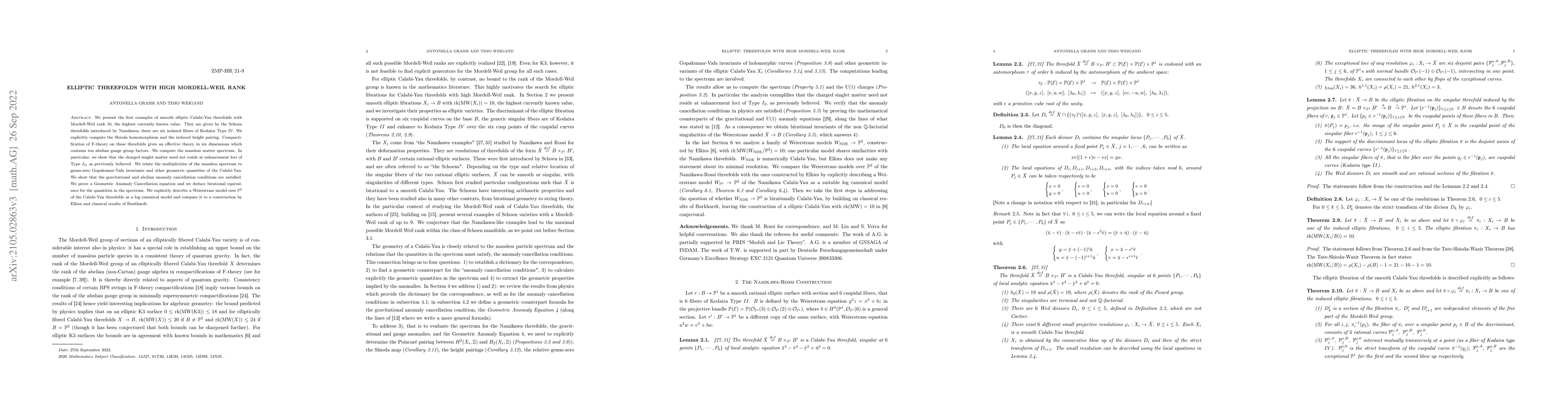 Thumbnail for Elliptic threefolds with high Mordell-Weil rank