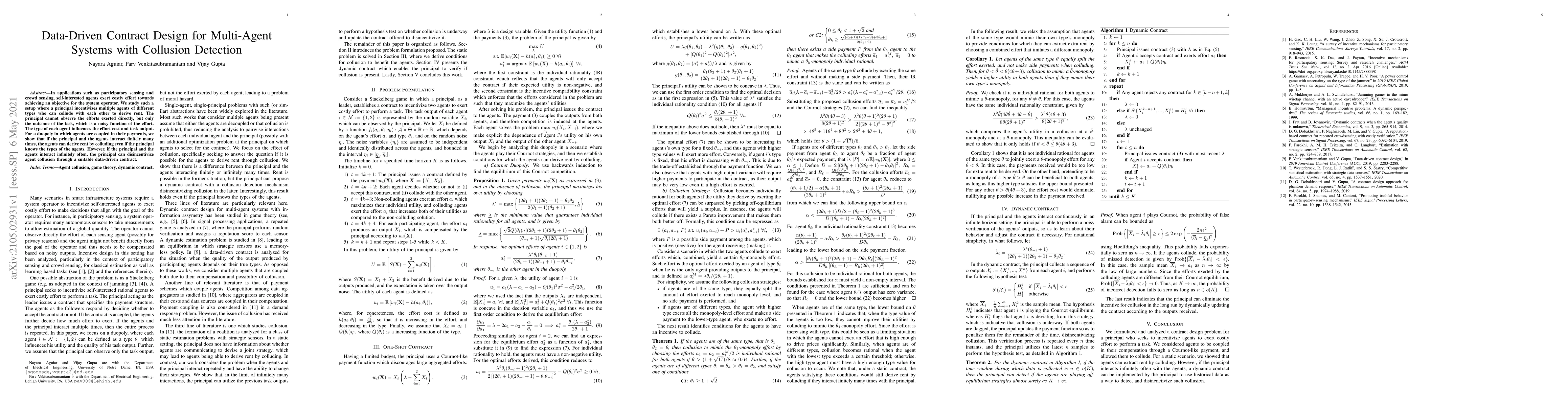 Thumbnail for Data-Driven Contract Design for Multi-Agent Systems with Collusion
  Detection