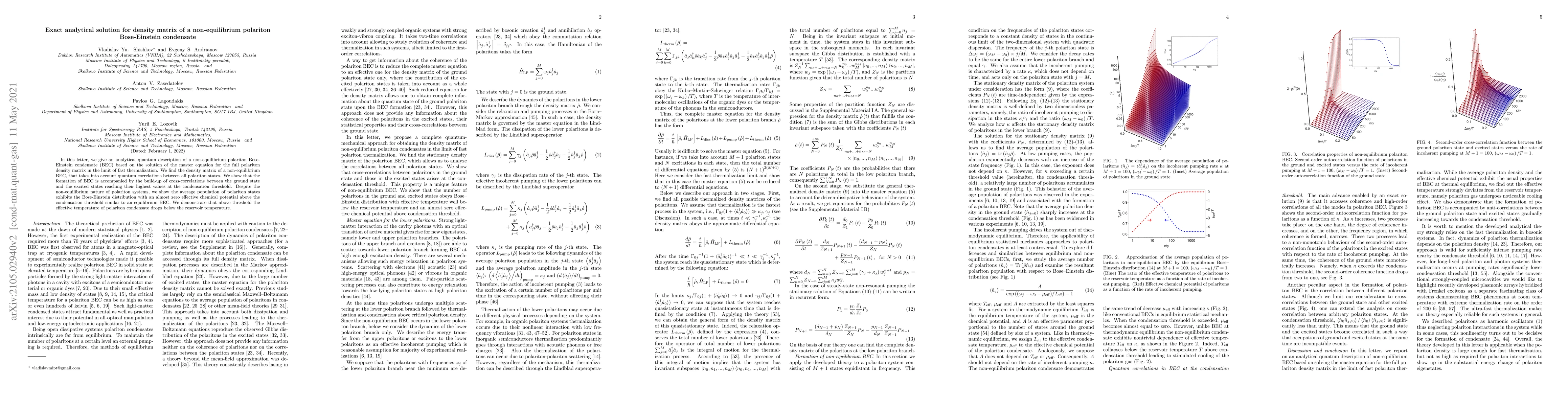 Thumbnail for Exact analytical solution for density matrix of a non-equilibrium
  polariton Bose-Einstein condensate