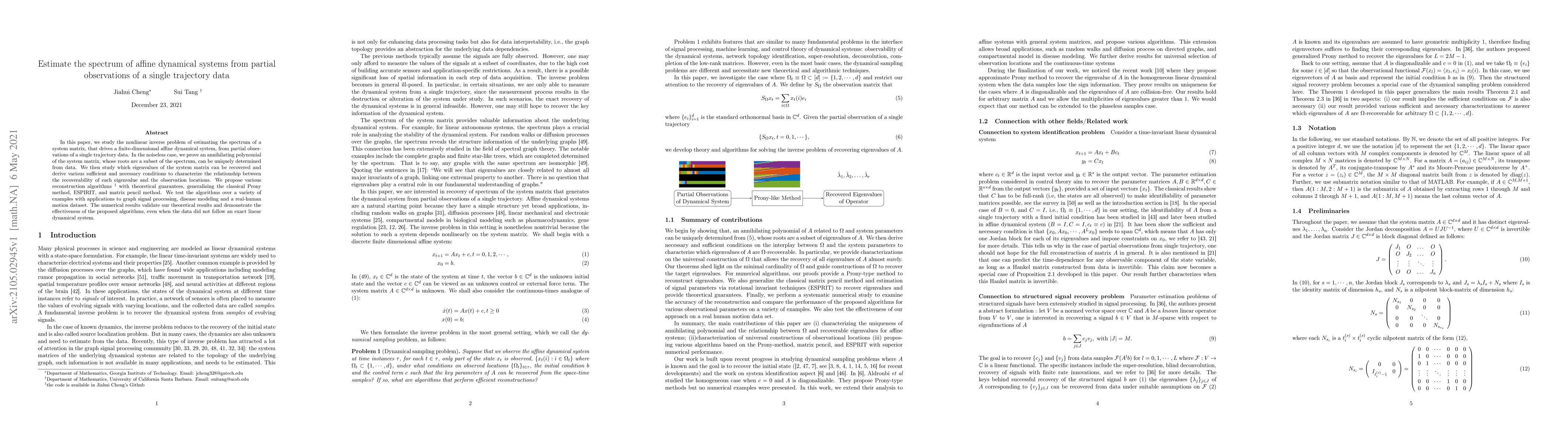 Thumbnail for Estimate the spectrum of affine dynamical systems from partial
  observations of a single trajectory data