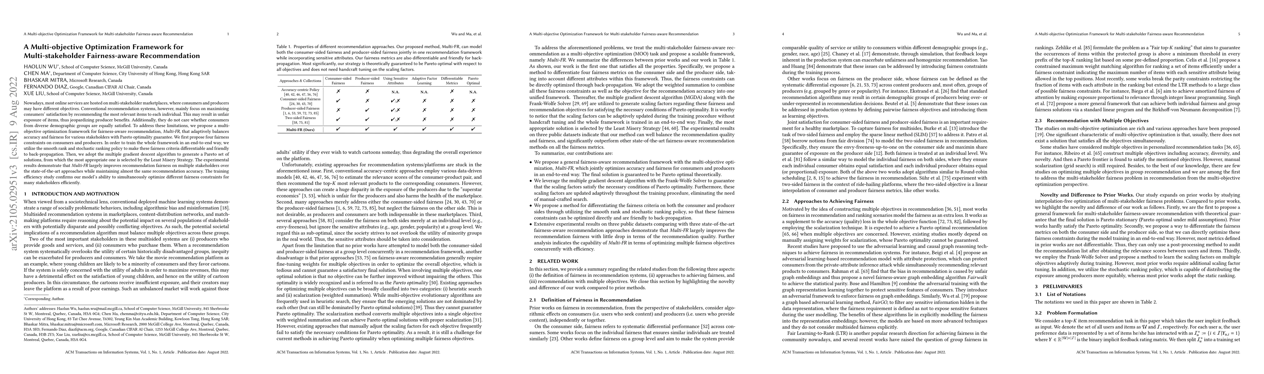 Thumbnail for Multi-FR: A Multi-objective Optimization Framework for Multi-stakeholder
  Fairness-aware Recommendation
