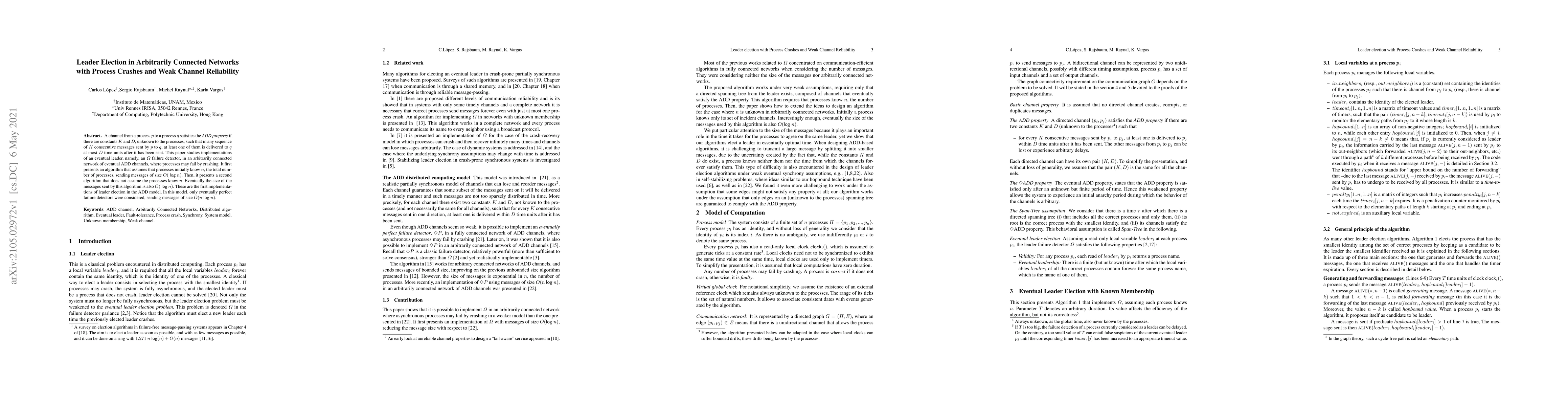 Thumbnail for Leader Election in Arbitrarily Connected Networks with Process Crashes
  and Weak Channel Reliability