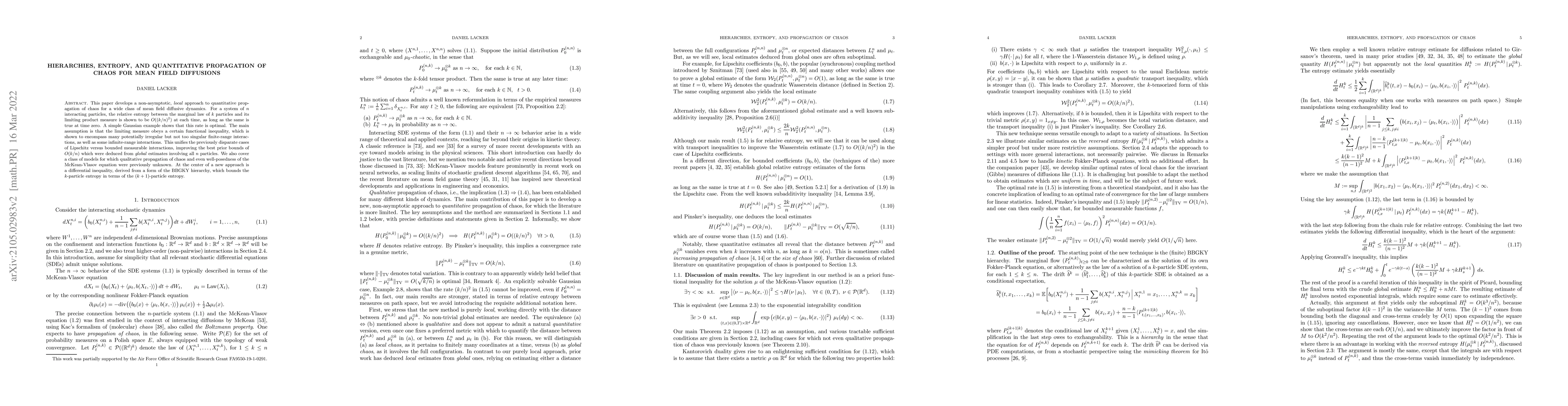 Thumbnail for Hierarchies, entropy, and quantitative propagation of chaos for mean
  field diffusions