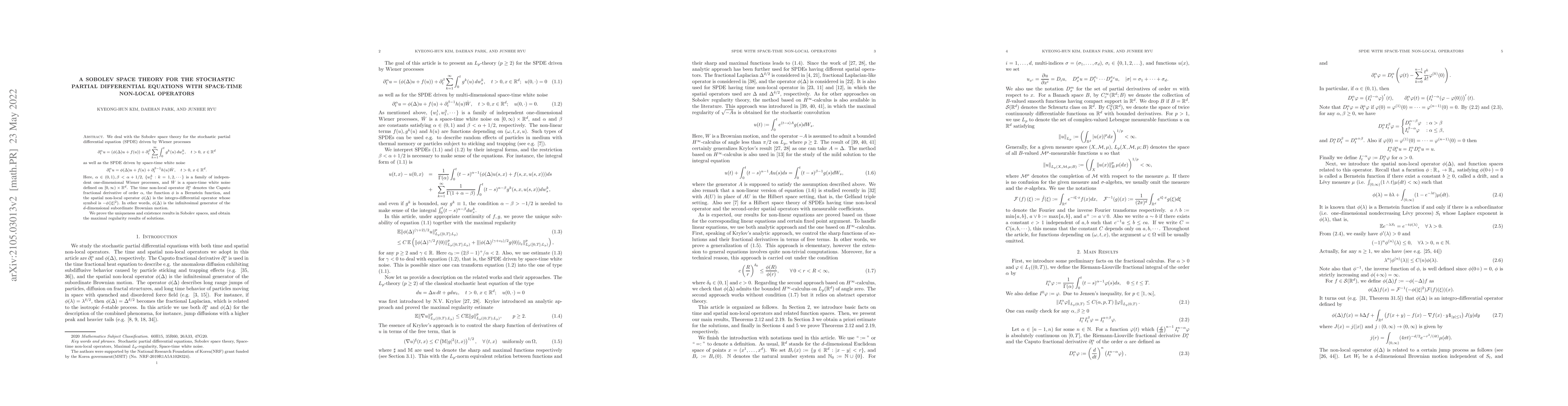 Thumbnail for A Sobolev space theory for the Stochastic Partial Differential Equations
  with space-time non-local operators