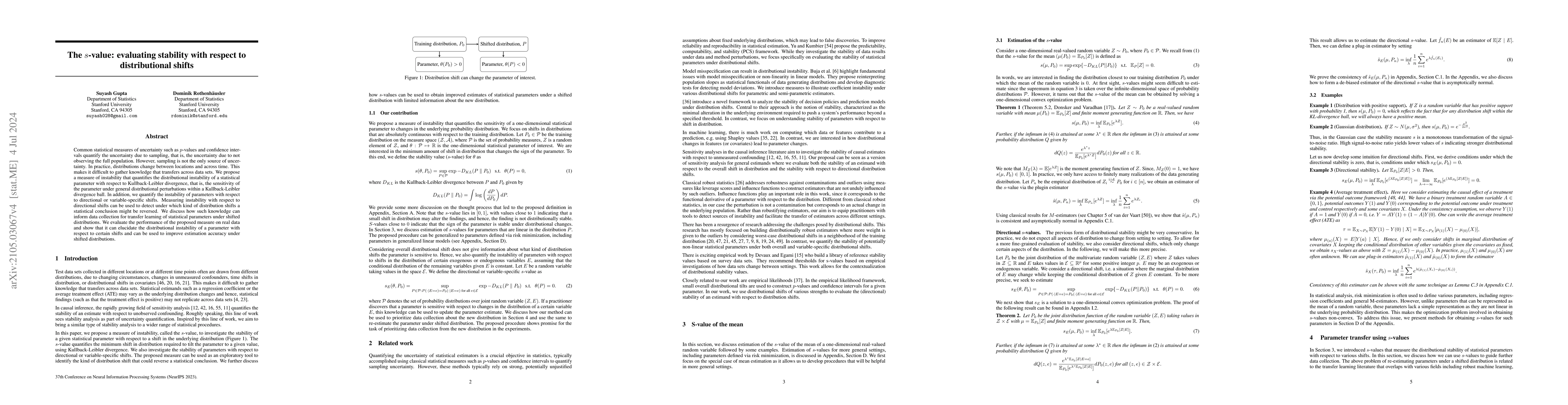 Thumbnail for The $s$-value: evaluating stability with respect to distributional
  shifts