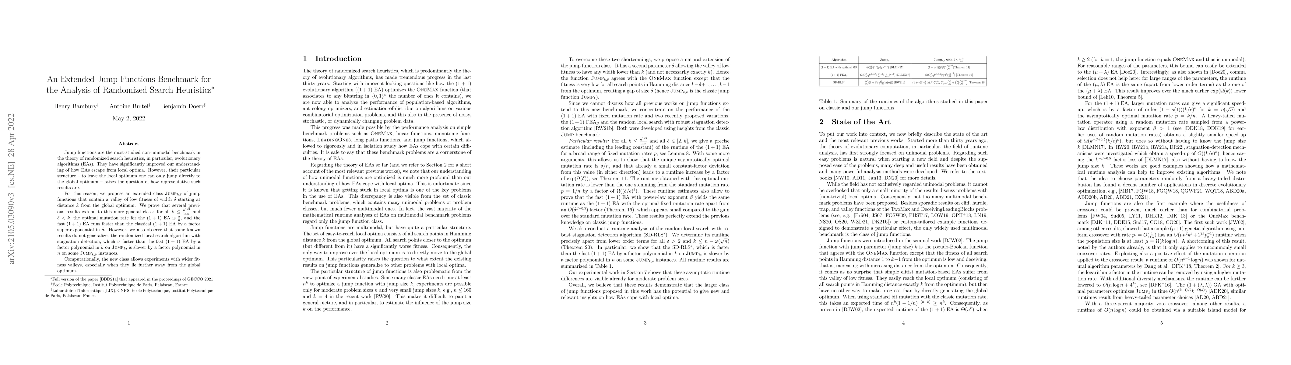 Thumbnail for An Extended Jump Functions Benchmark for the Analysis of Randomized
  Search Heuristics