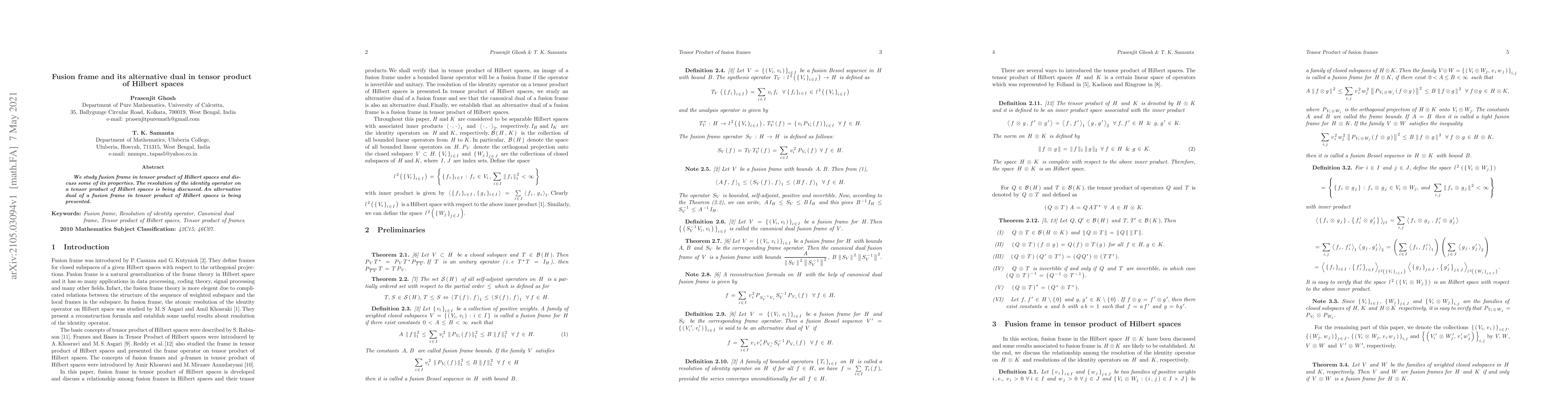Thumbnail for Fusion frame and its alternative dual in tensor product of Hilbert
  spaces