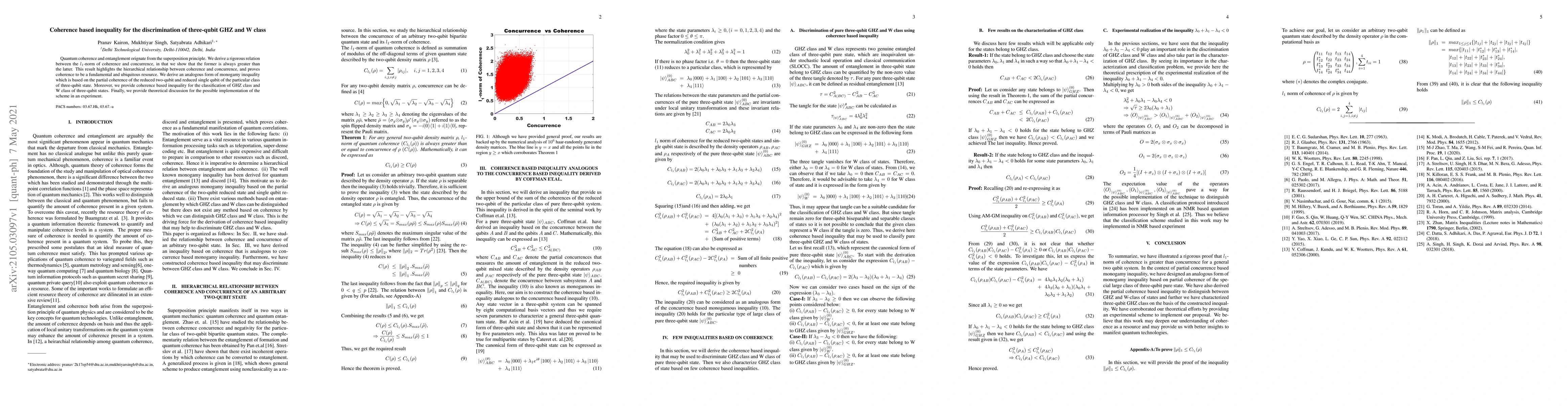 Thumbnail for Coherence based inequality for the discrimination of three-qubit GHZ and
  W class