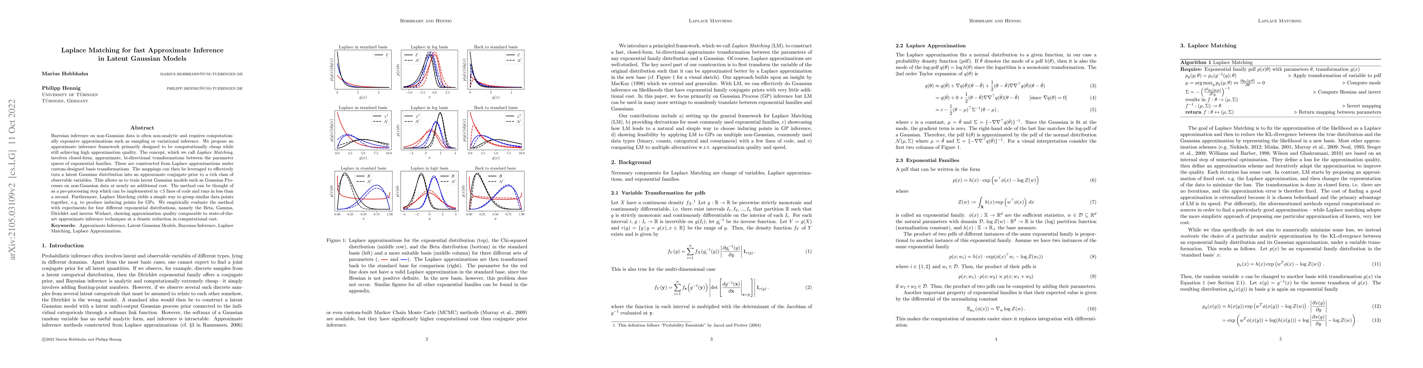 Thumbnail for Laplace Matching for fast Approximate Inference in Latent Gaussian
  Models