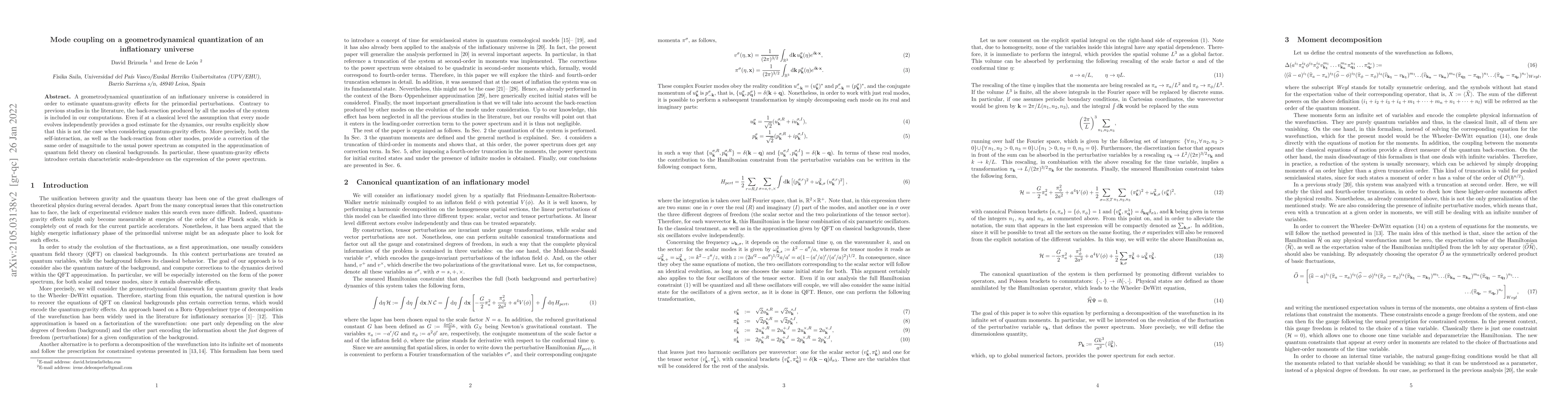 Thumbnail for Mode coupling on a geometrodynamical quantization of an inflationary
  universe