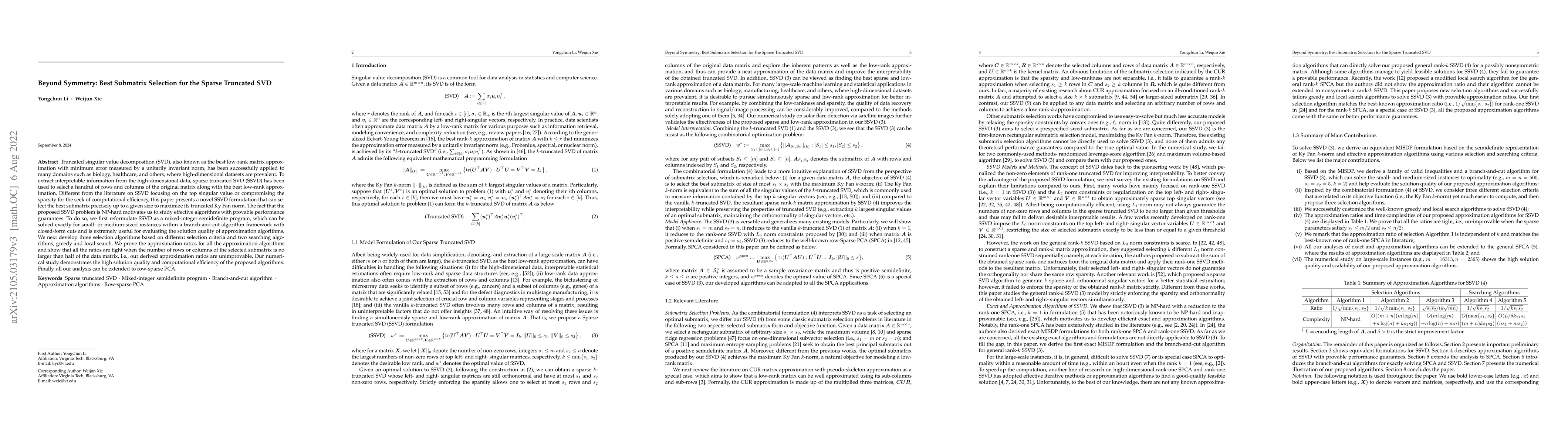 Thumbnail for Beyond Symmetry: Best Submatrix Selection for the Sparse Truncated SVD