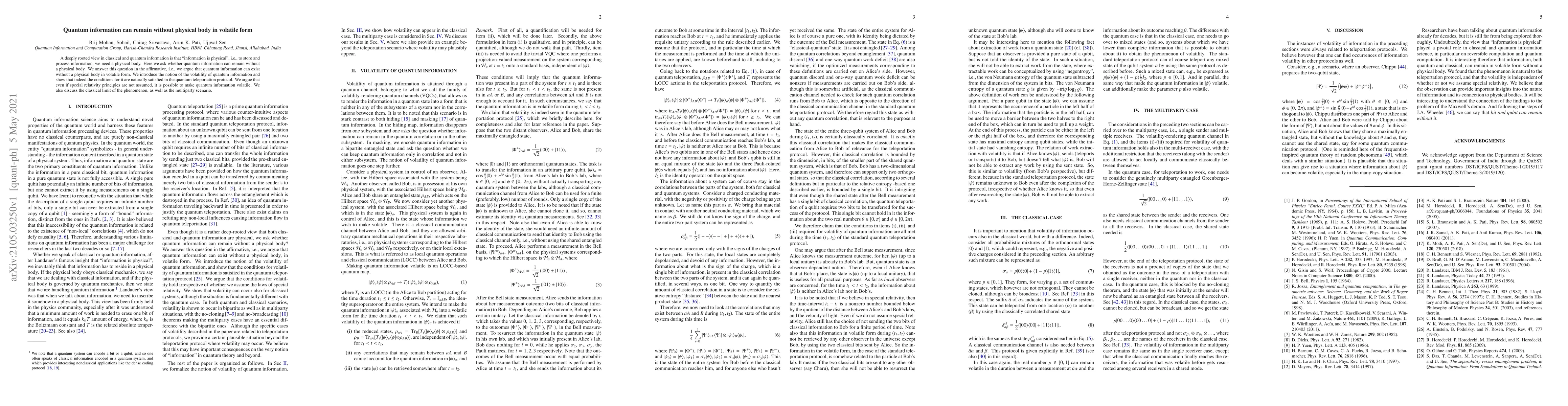 Thumbnail for Quantum information can remain without physical body in volatile form