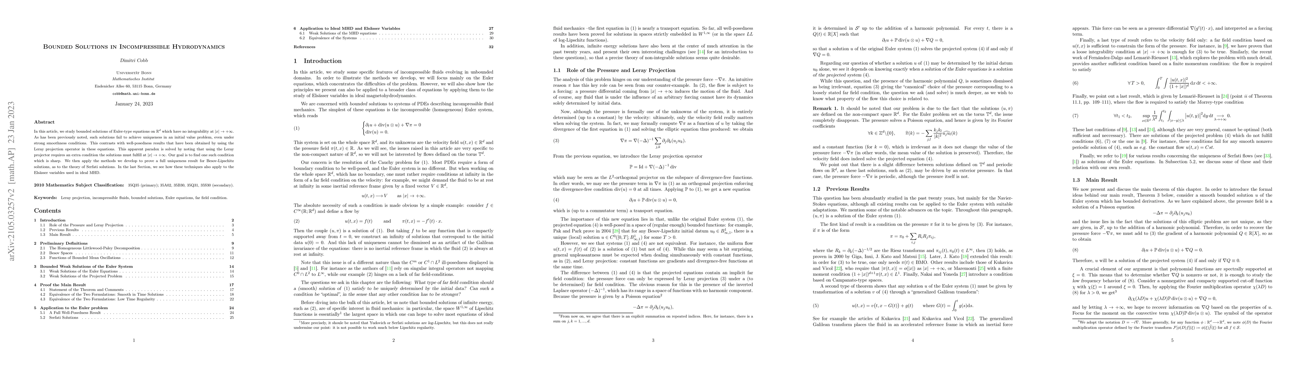 Thumbnail for Bounded Solutions in Incompressible Hydrodynamics