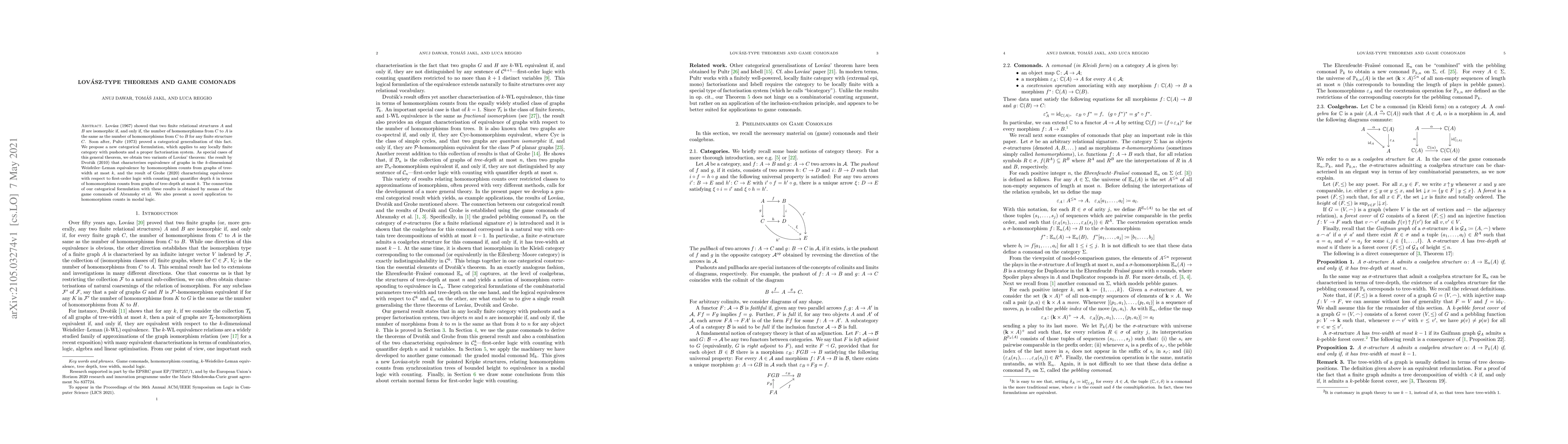 Thumbnail for Lov\'asz-Type Theorems and Game Comonads