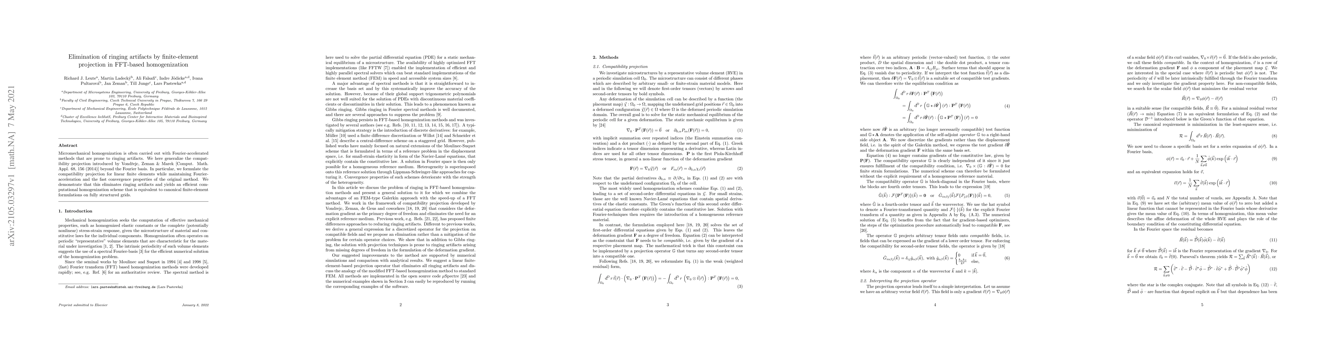 Thumbnail for Elimination of ringing artifacts by finite-element projection in
  FFT-based homogenization