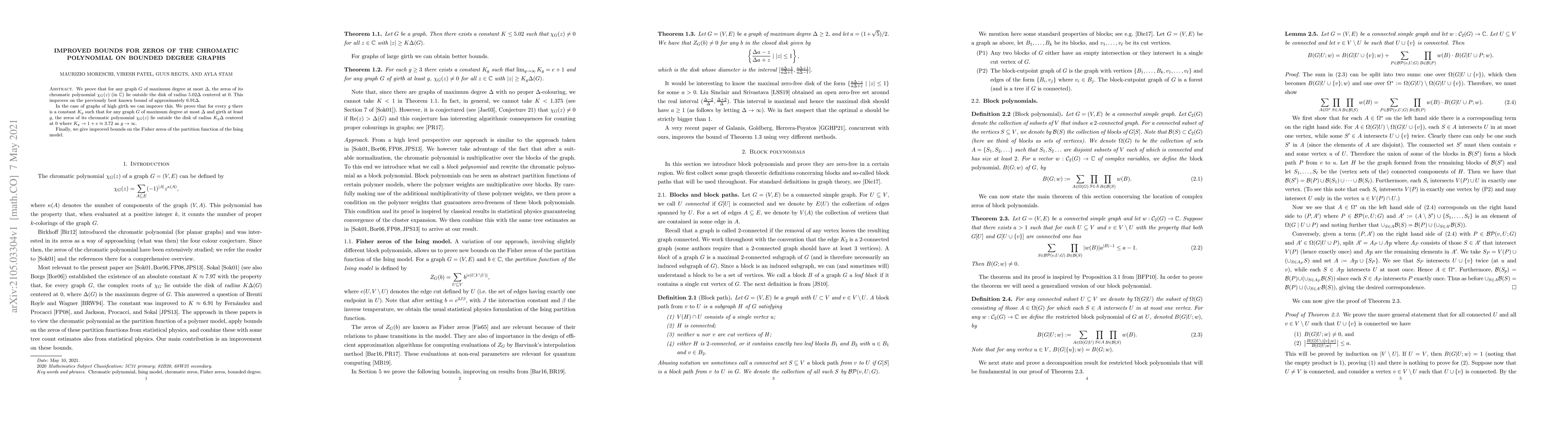 Thumbnail for Improved bounds for zeros of the chromatic polynomial on bounded degree
  graphs