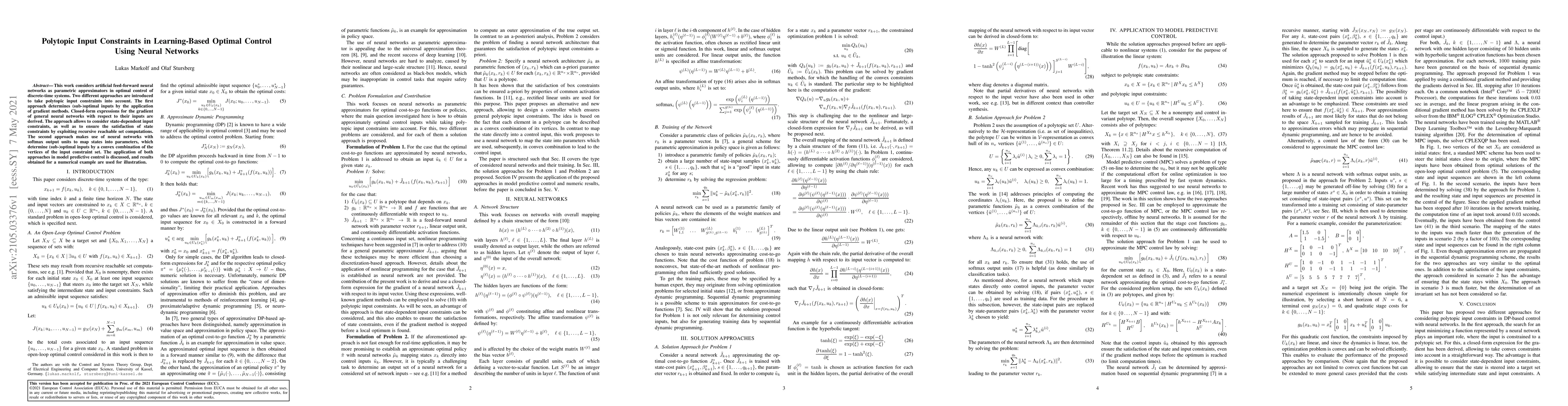 Thumbnail for Polytopic Input Constraints in Learning-Based Optimal Control Using
  Neural Networks