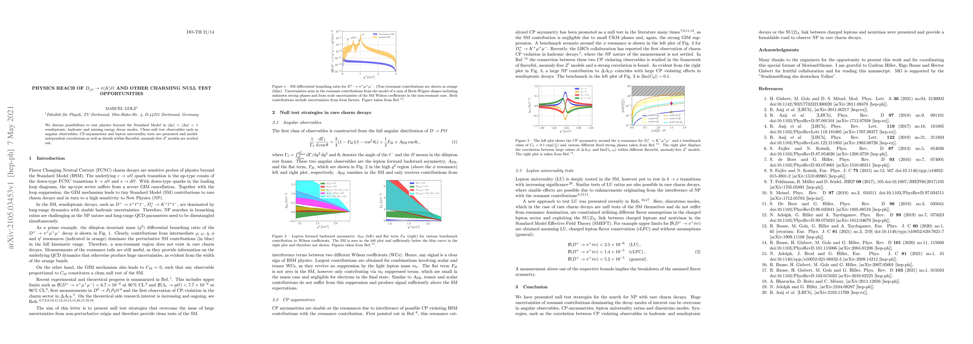 Thumbnail for Physics reach of ${D}_{(s)}\to \pi(K) \ell\ell$ and other charming null
  test opportunities
