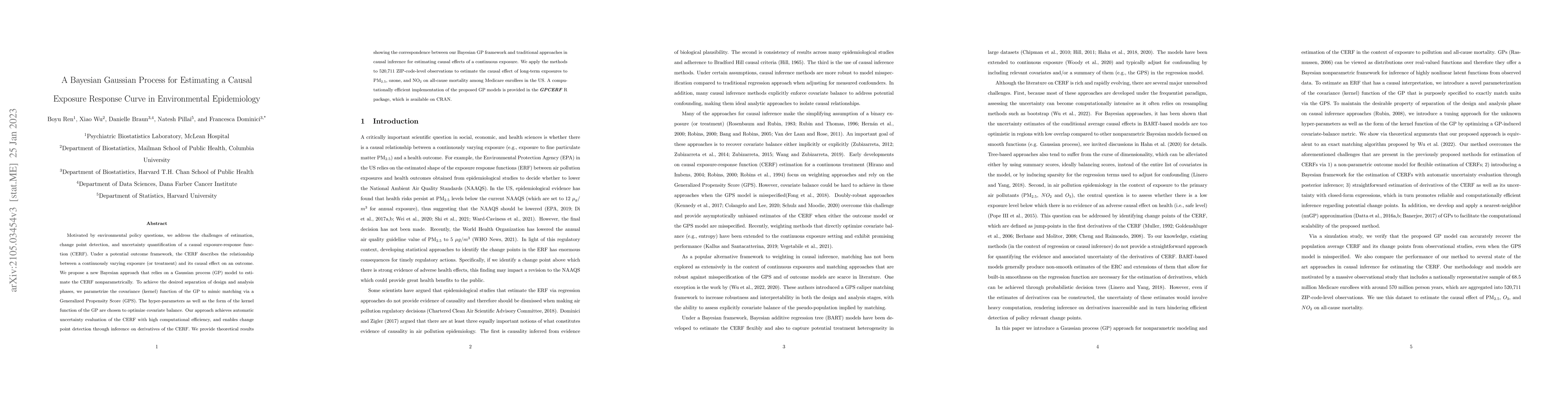 Thumbnail for A Bayesian Gaussian Process for Estimating a Causal Exposure Response
  Curve in Environmental Epidemiology