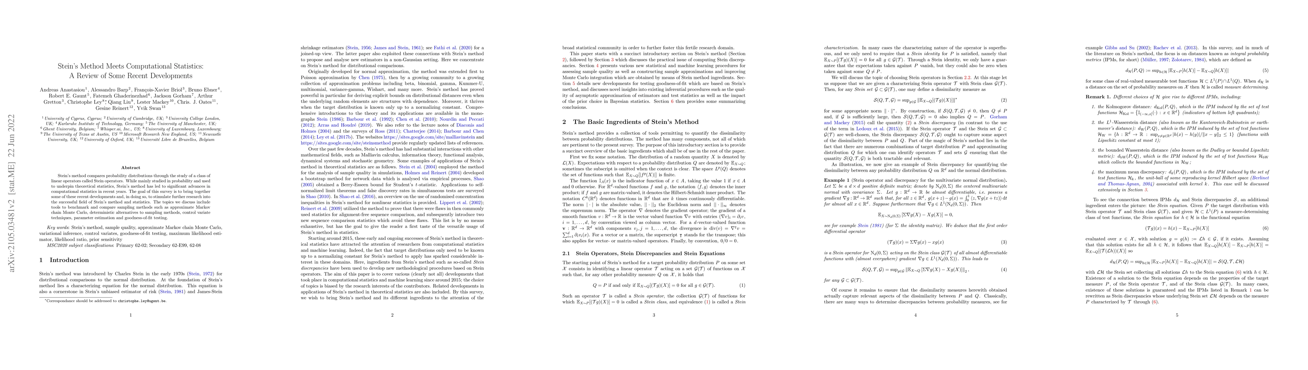 Thumbnail for Stein's Method Meets Computational Statistics: A Review of Some Recent
  Developments