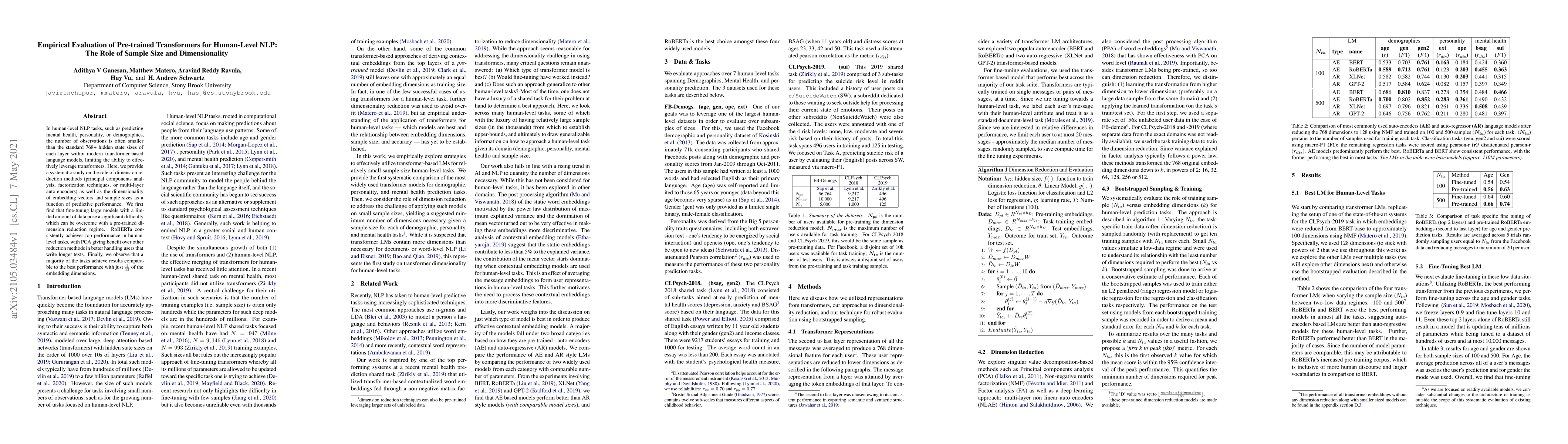Thumbnail for Empirical Evaluation of Pre-trained Transformers for Human-Level NLP:
  The Role of Sample Size and Dimensionality