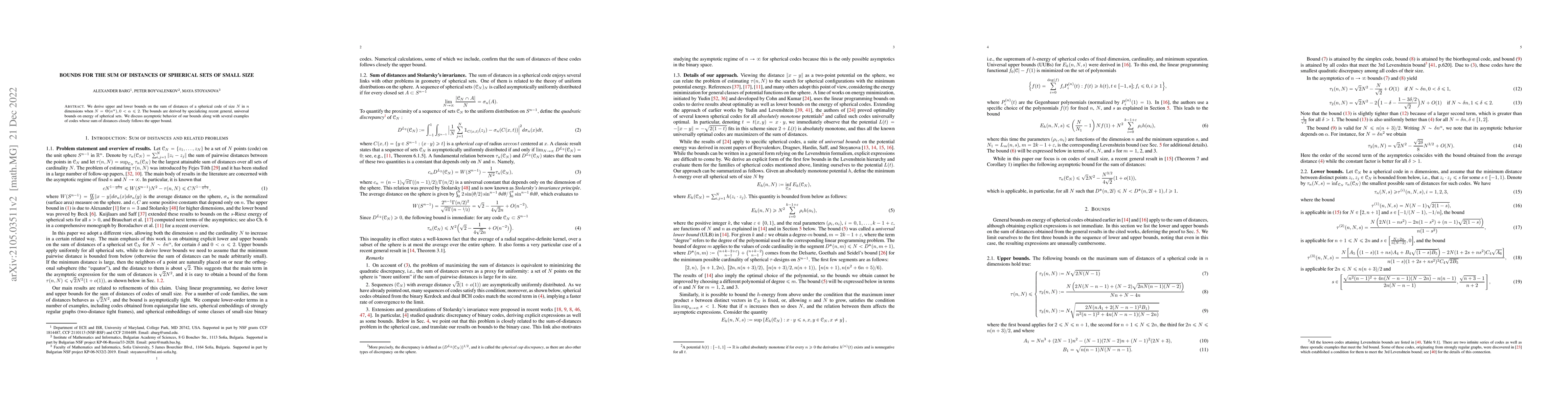 Thumbnail for Bounds for the sum of distances of spherical sets of small size