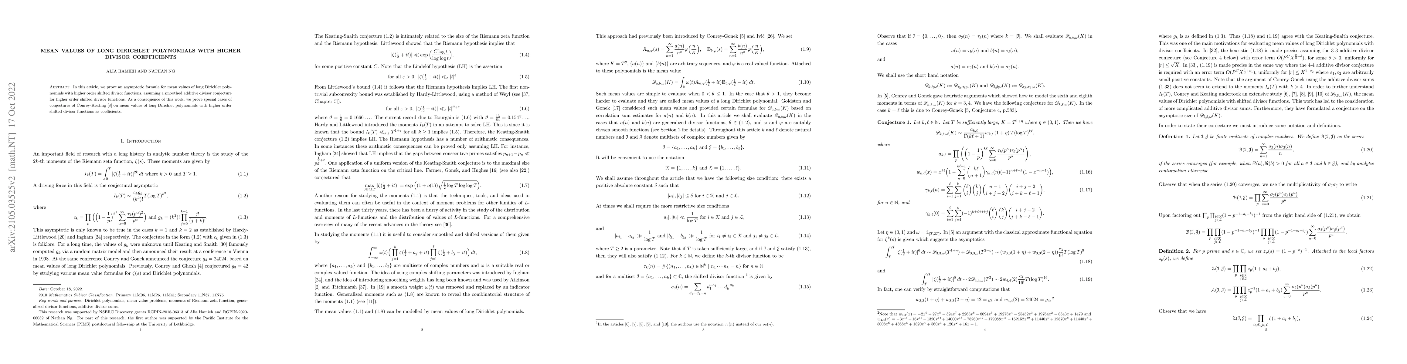 Thumbnail for Mean values of long Dirichlet polynomials with higher divisor
  coefficients