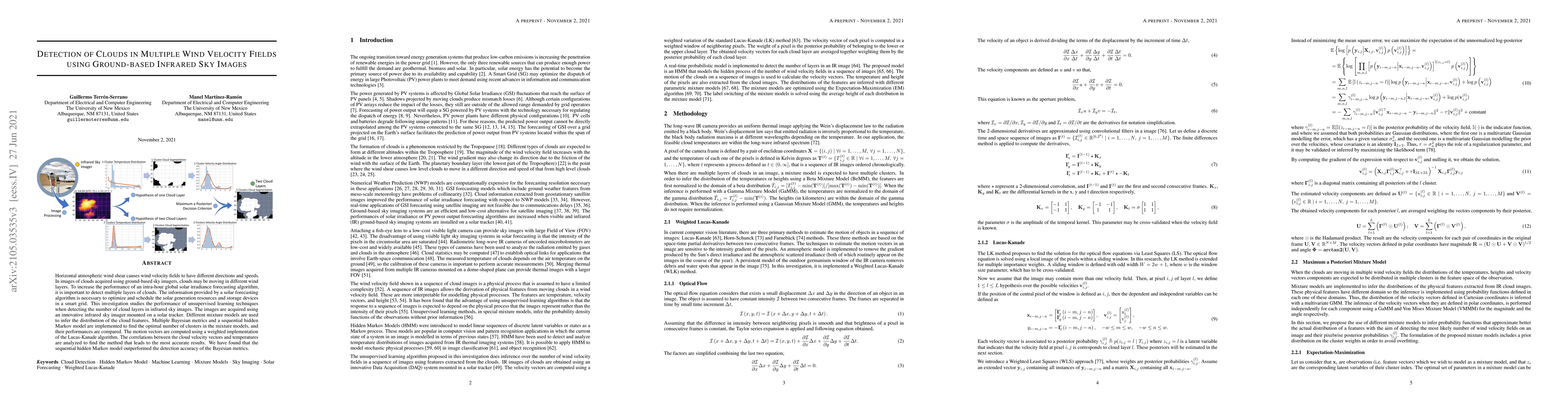 Thumbnail for Detection of Clouds in Multiple Wind Velocity Fields using Ground-based
  Infrared Sky Images