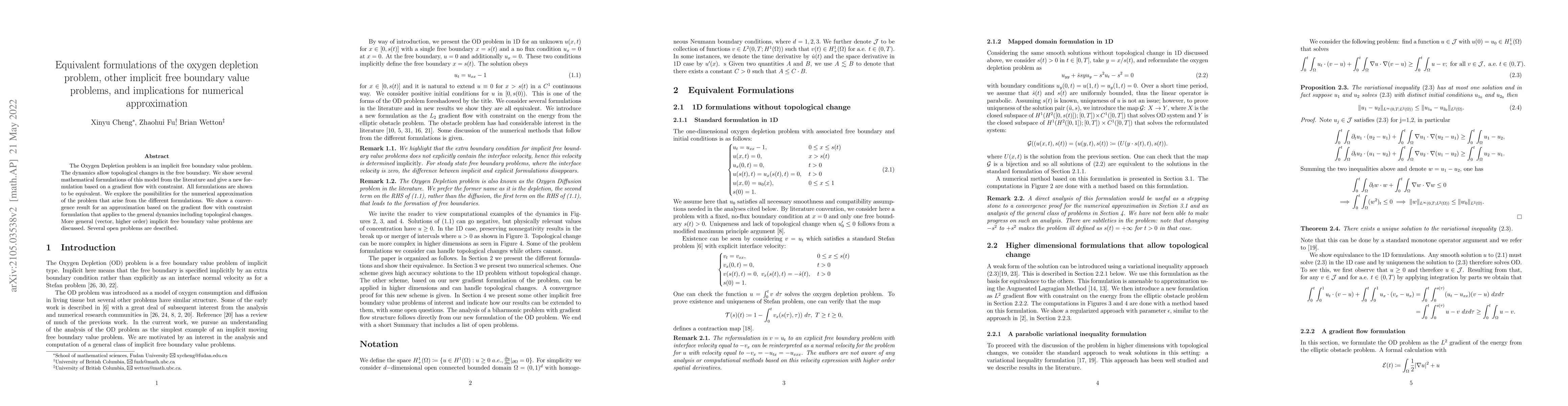 Thumbnail for Equivalent formulations of the oxygen depletion problem, other implicit
  free boundary value problems, and implications for numerical approximation