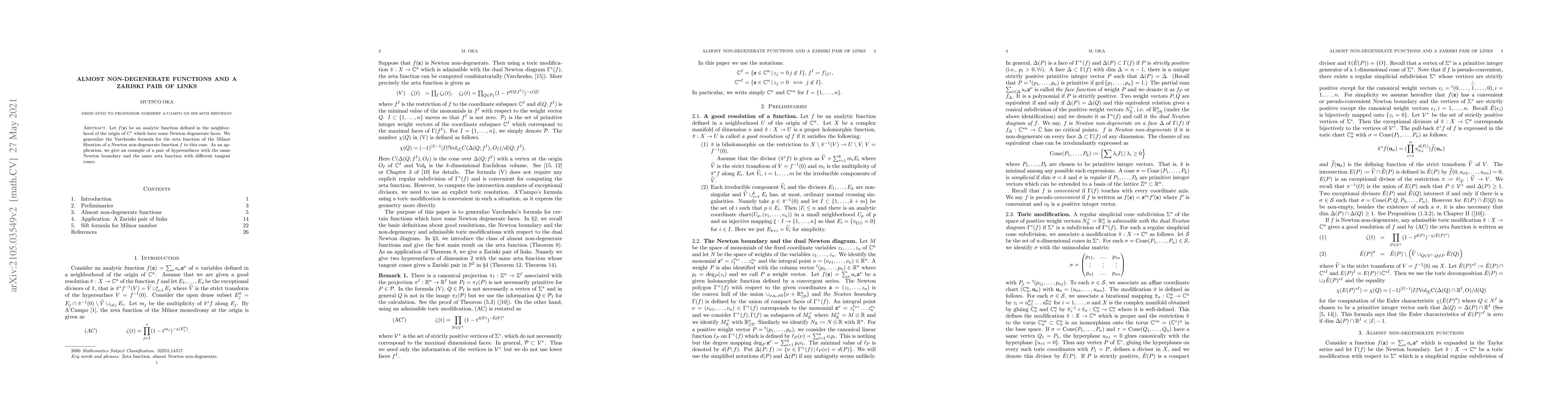 Thumbnail for Almost non-degenerate functions and a Zariski pair of links