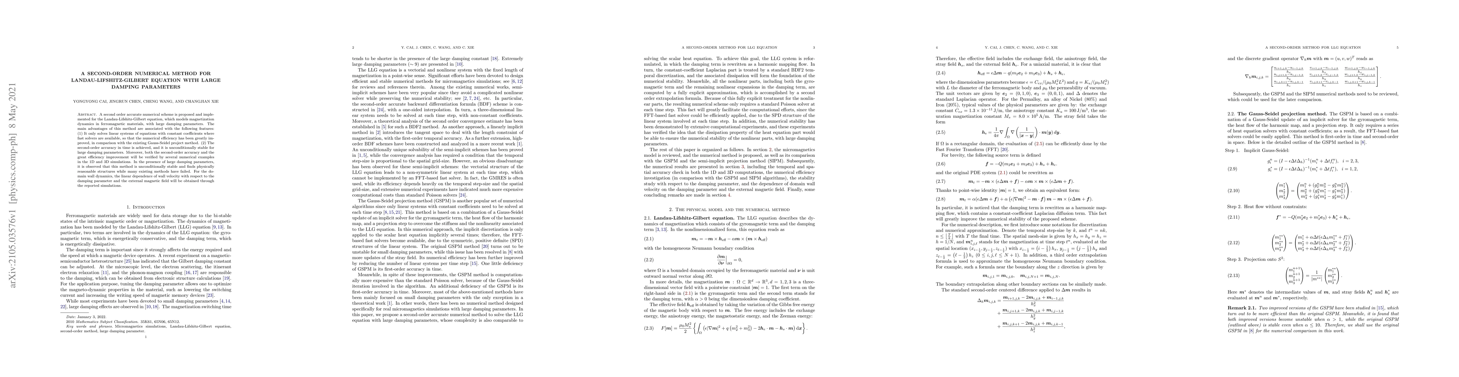 Thumbnail for A second-order numerical method for Landau-Lifshitz-Gilbert equation
  with large damping parameters