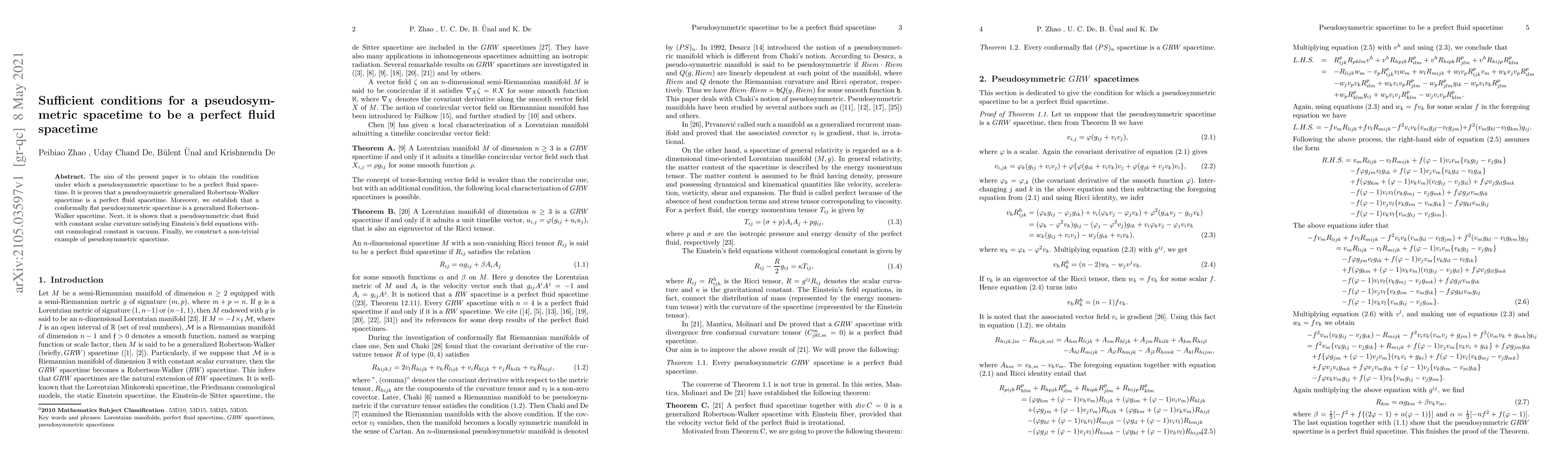 Thumbnail for Sufficient conditions for a pseudosymmetric spacetime to be a perfect
  fluid spacetime