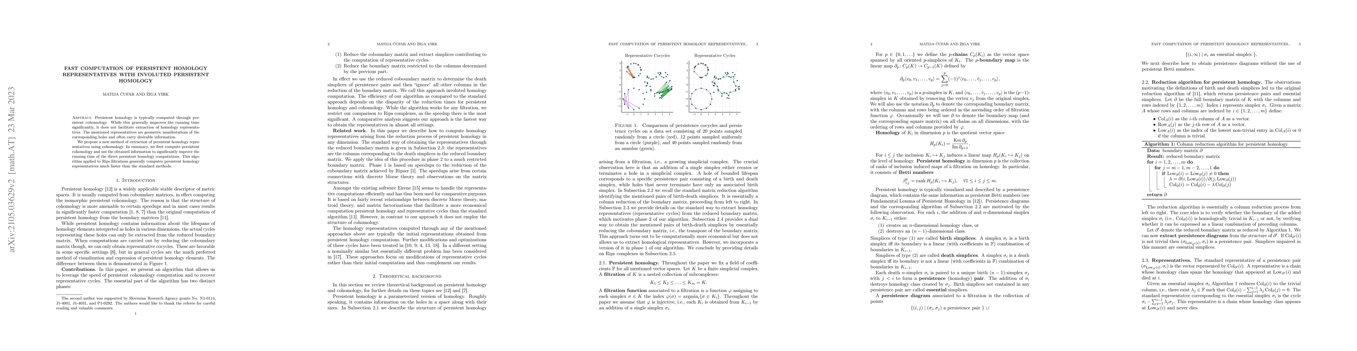 Thumbnail for Fast computation of persistent homology representatives with involuted
  persistent homology