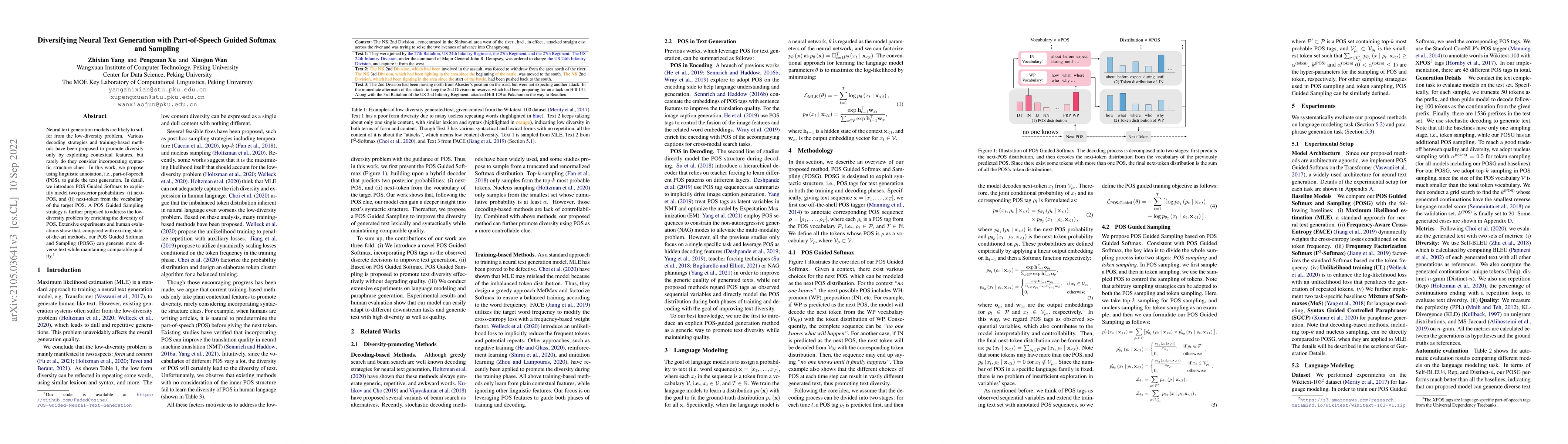 Thumbnail for Diversifying Neural Text Generation with Part-of-Speech Guided Softmax
  and Sampling