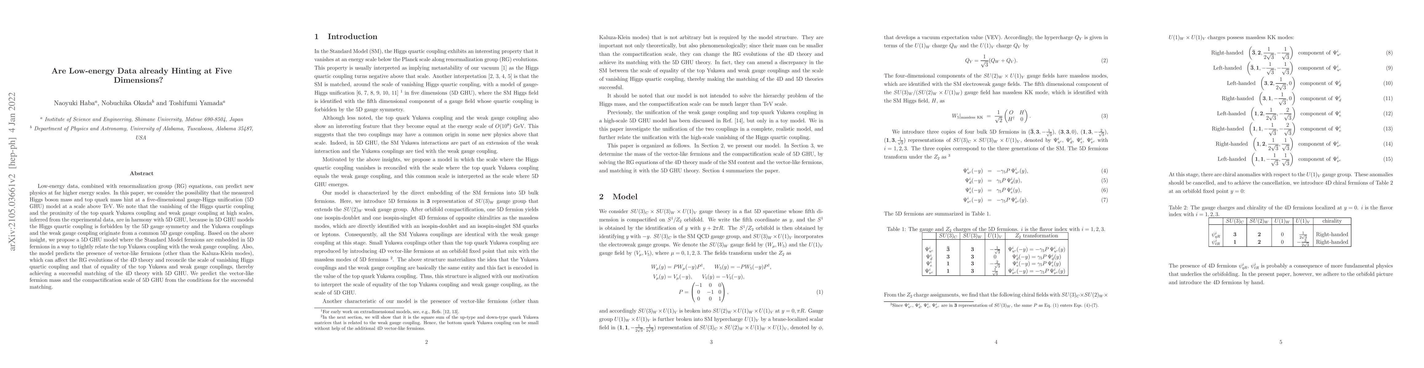 Thumbnail for Are Low-energy Data already Hinting at Five Dimensions?