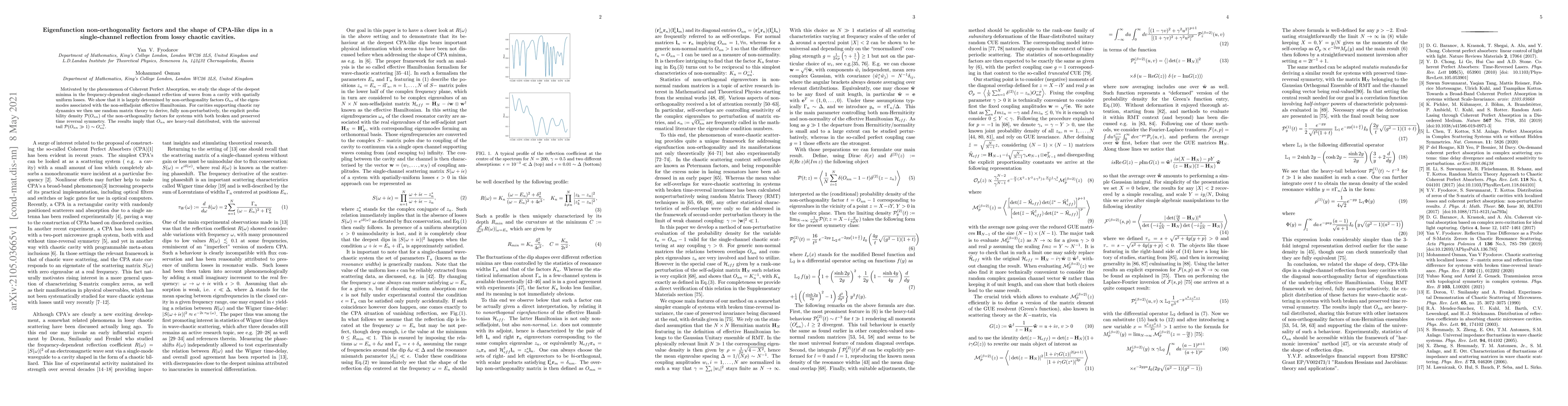 Thumbnail for Eigenfunction non-orthogonality factors and the shape of CPA-like dips
  in a single-channel reflection from lossy chaotic cavities
