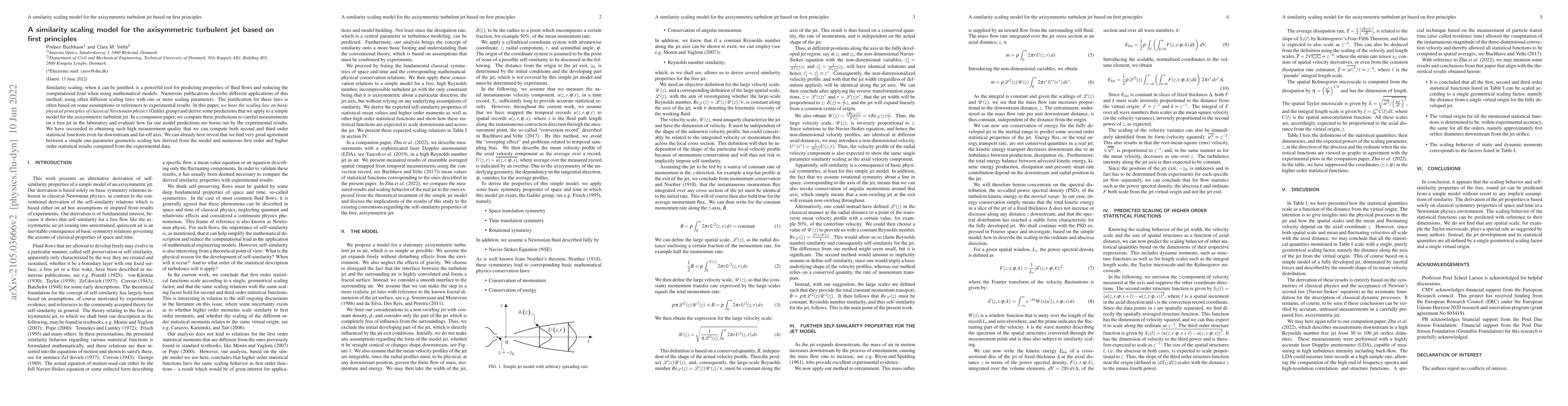 Thumbnail for A similarity scaling model for the axisymmetric turbulent jet based on
  first principles