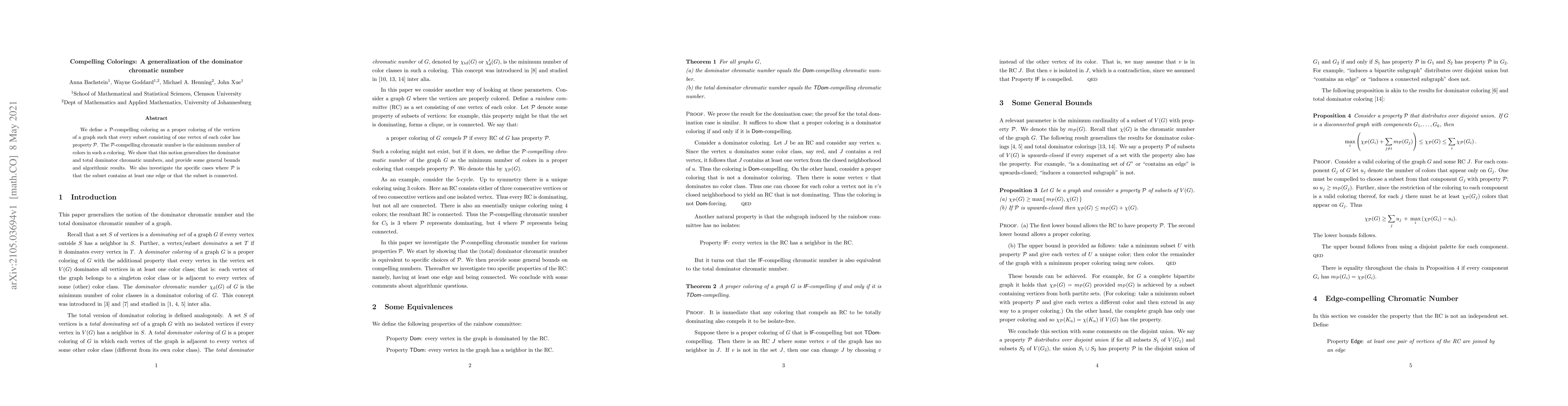 Thumbnail for Compelling Colorings: A generalization of the dominator chromatic number