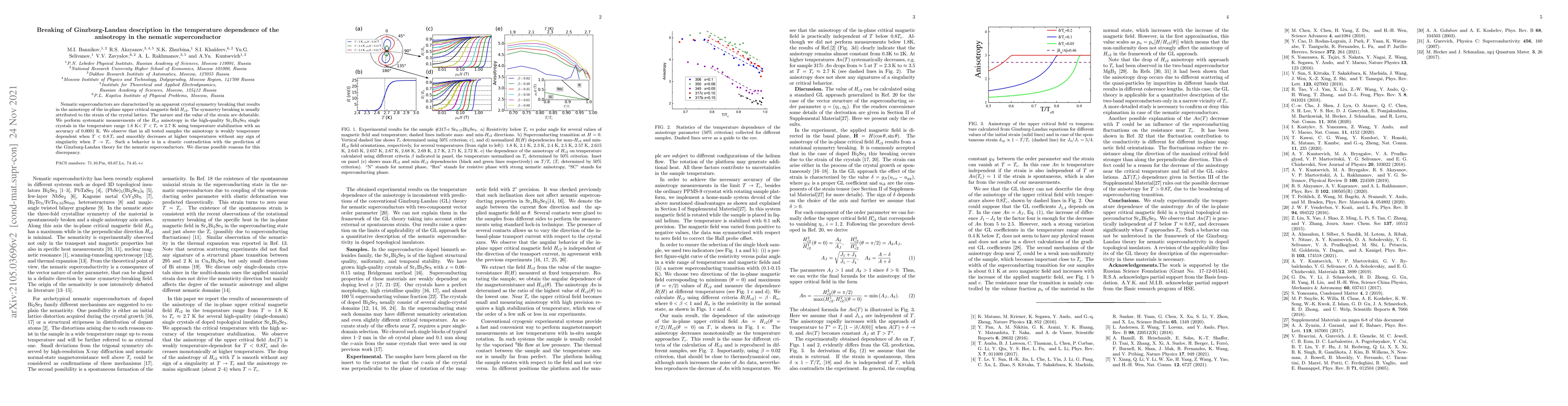 Thumbnail for Breaking of Ginzburg-Landau description in the temperature dependence of
  the anisotropy in the nematic superconductor
