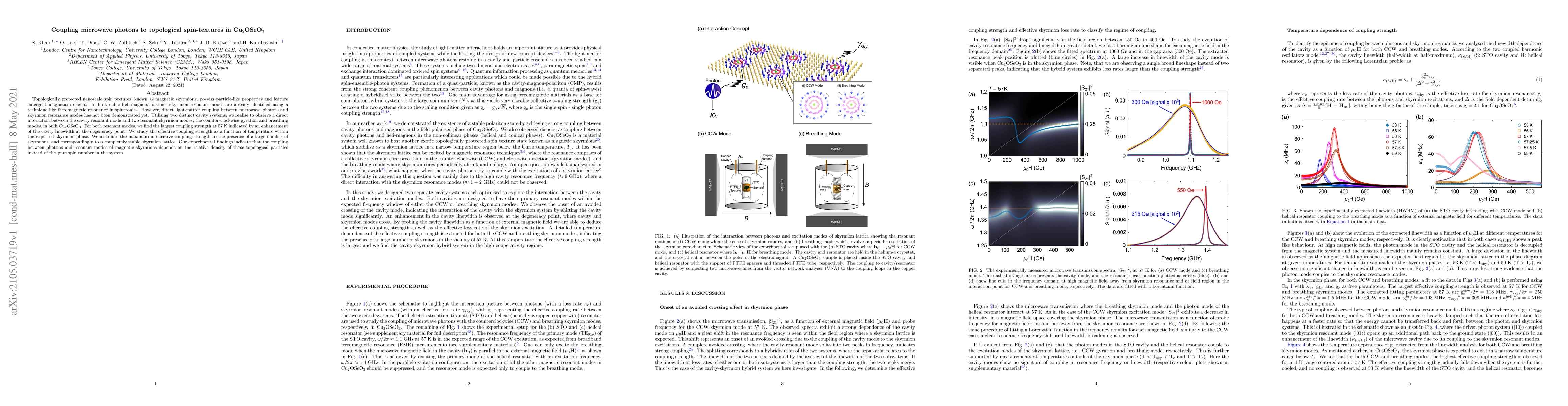 Thumbnail for Coupling microwave photons to topological spin-textures in
  Cu$_2$OSeO$_3$
