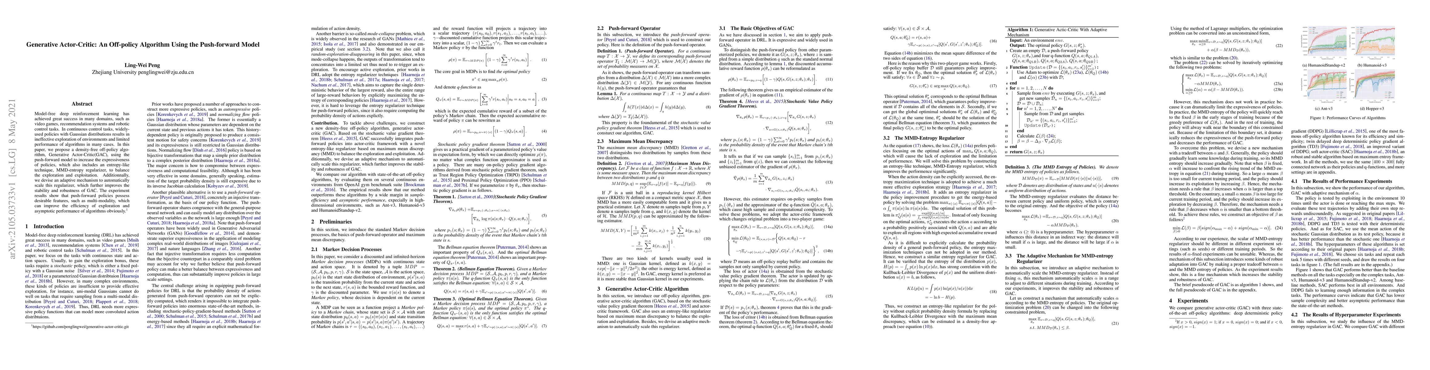 Thumbnail for Generative Actor-Critic: An Off-policy Algorithm Using the Push-forward
  Model
