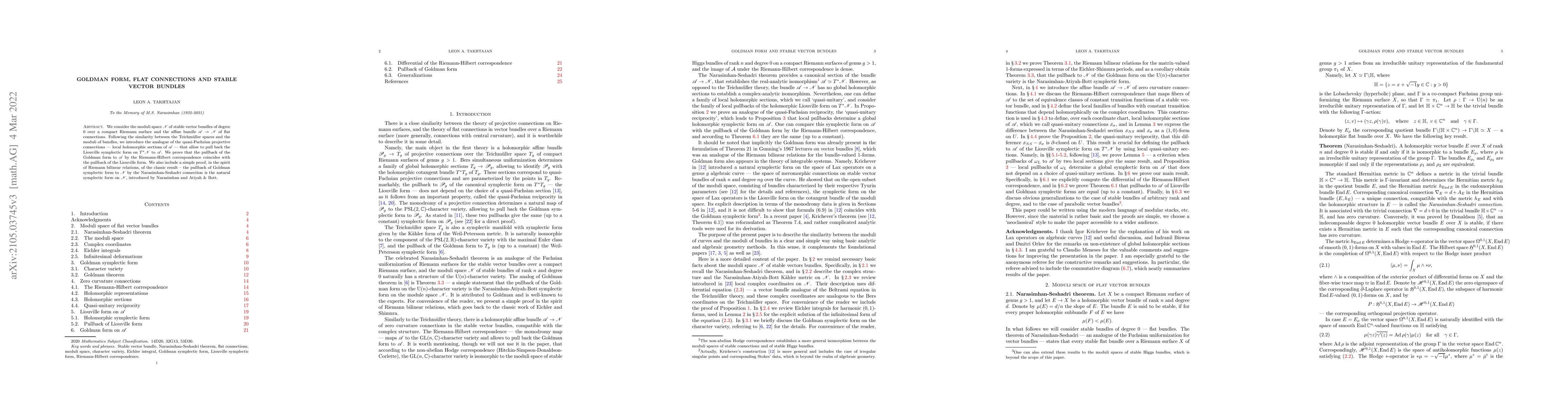 Thumbnail for Goldman form, flat connections and stable vector bundles