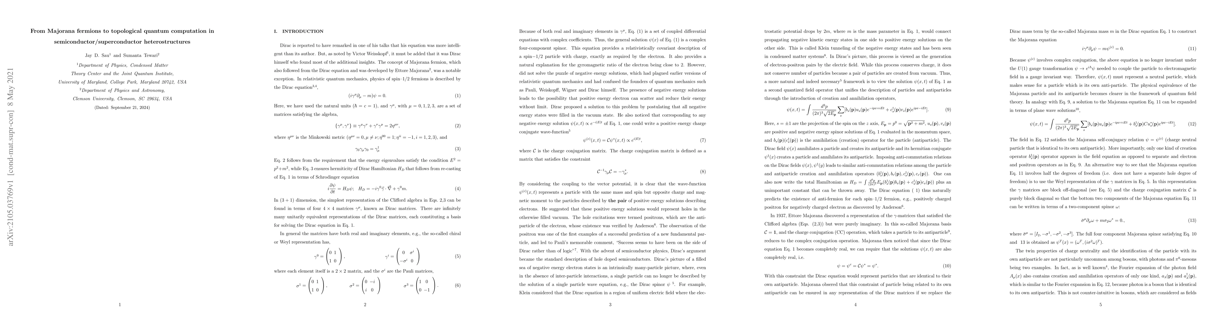 Thumbnail for From Majorana fermions to topological quantum computation in
  semiconductor/superconductor heterostructures