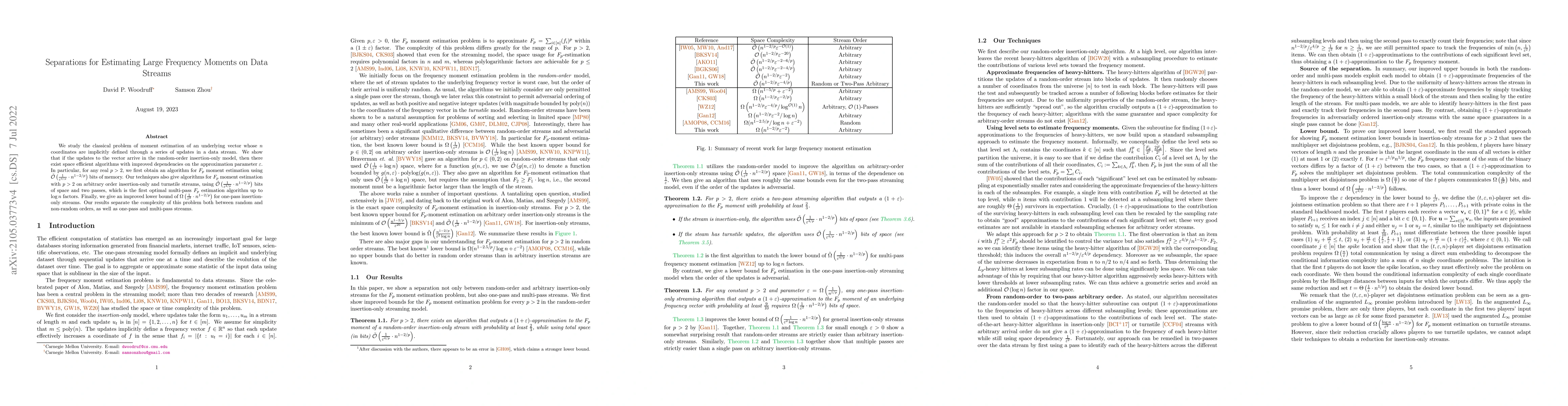 Thumbnail for Separations for Estimating Large Frequency Moments on Data Streams