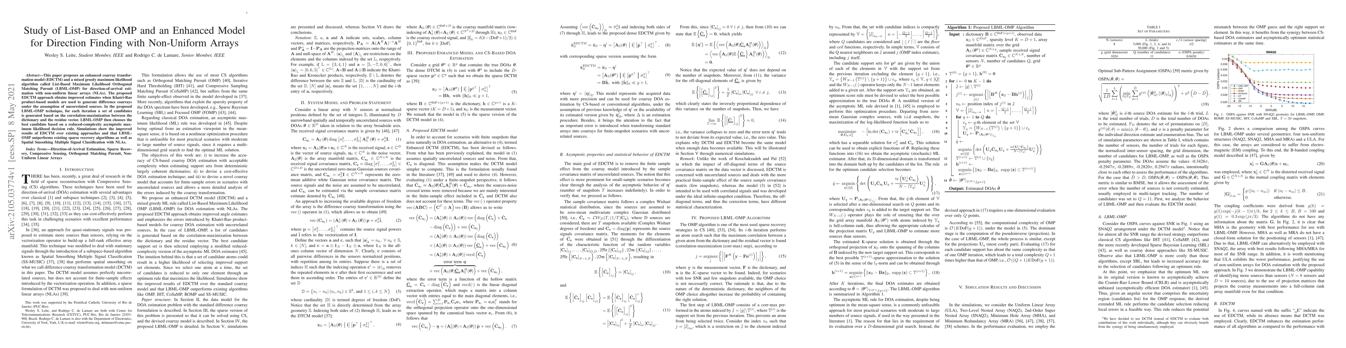 Thumbnail for Study of List-Based OMP and an Enhanced Model for Direction Finding with
  Non-Uniform Arrays
