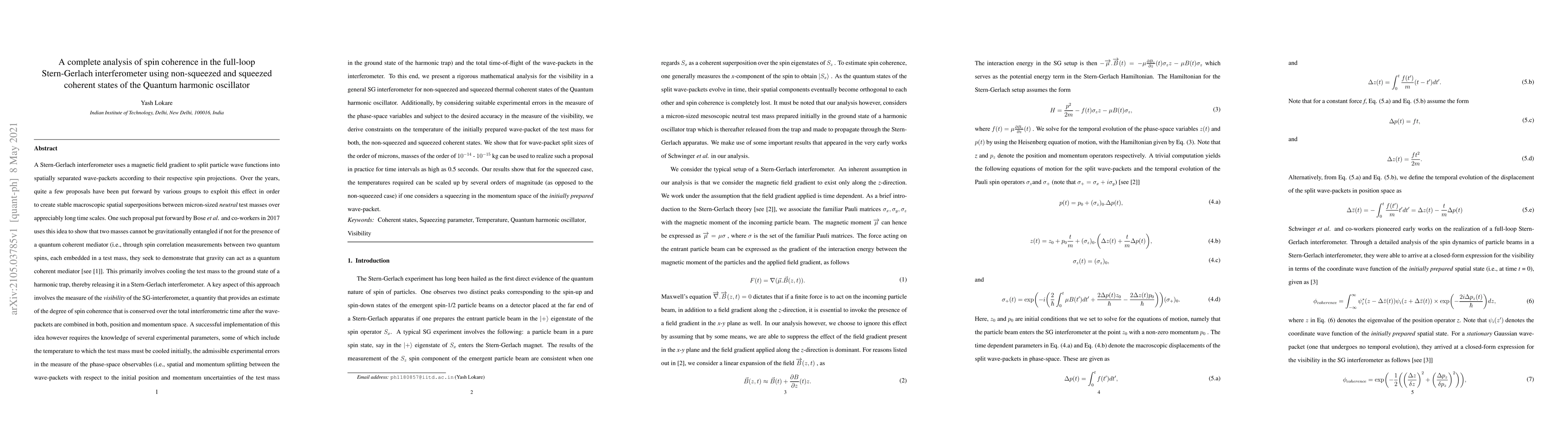 Thumbnail for A complete analysis of spin coherence in the full-loop Stern Gerlach
  interferometer using non-squeezed and squeezed coherent states of the Quantum
  harmonic oscillator