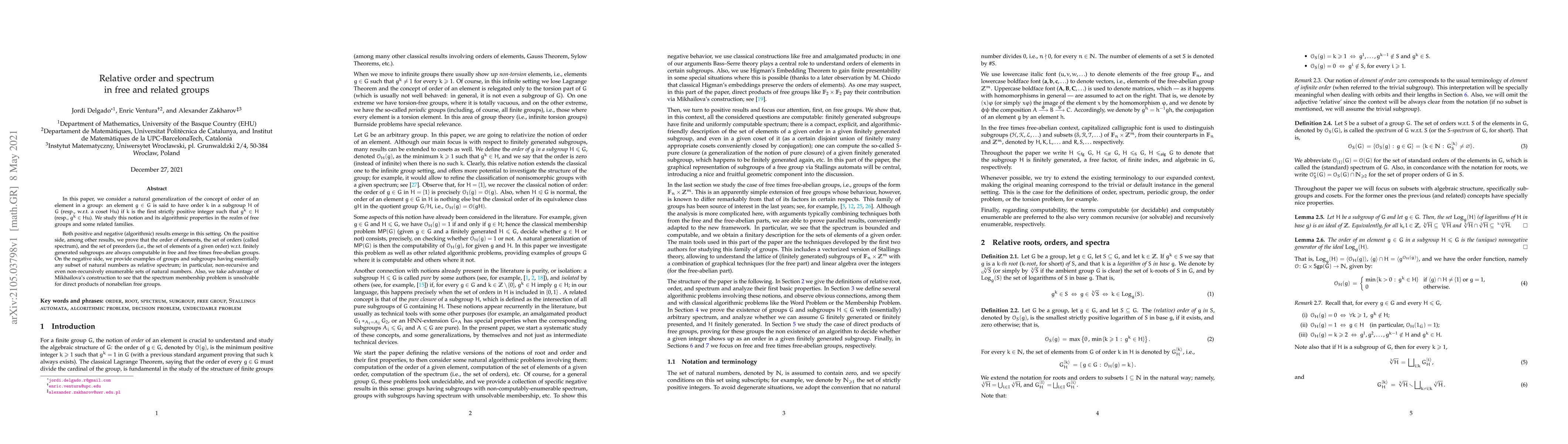 Thumbnail for Relative order and spectrum in free and related groups